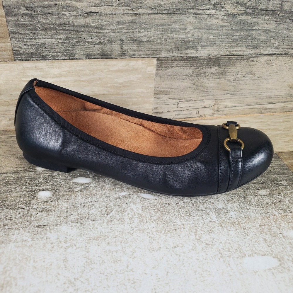 Vionic Delanie Womens Ballet Flat Sz 7 M Black Leather Casual Slip On Round Toe